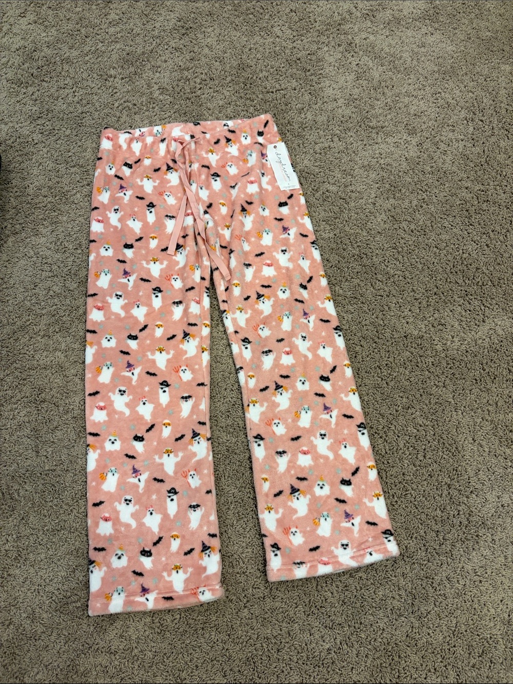 Women's Pink Ghost Print Fleece Pajama Pants - Cozy Lounge Bottoms